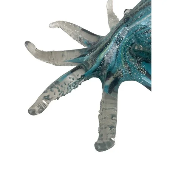 Art Glass Tropical Octopus Hand Blown Blue Black RARE Decor Paper Weight - Picture 5 of 12